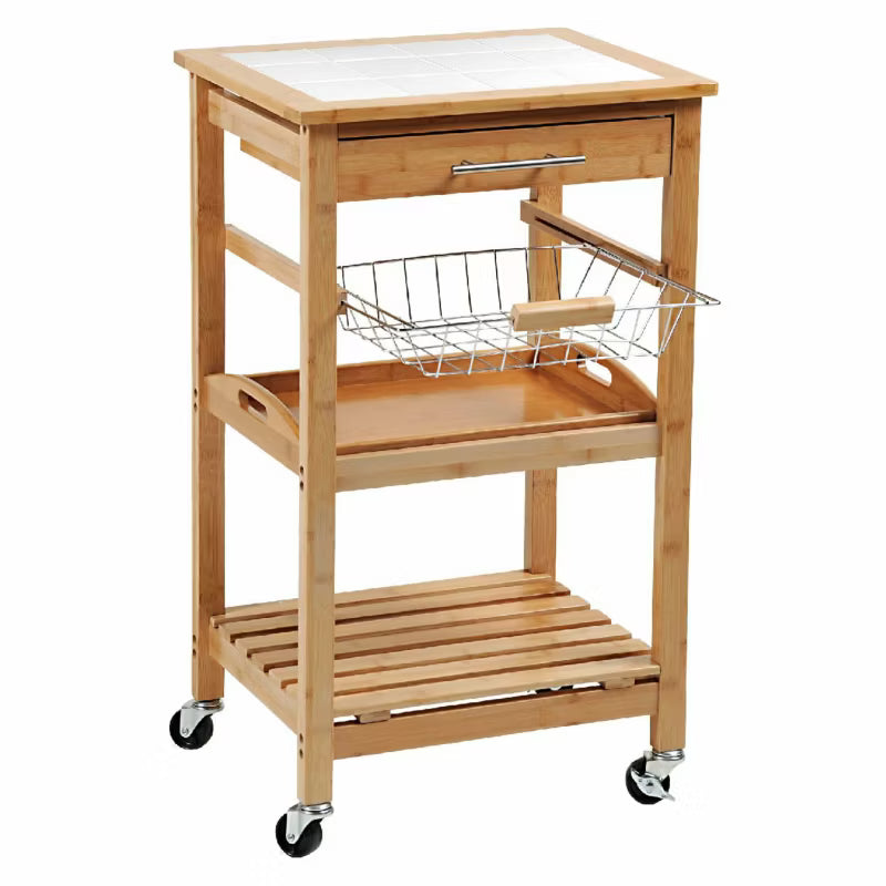 Køkkenvogn 48x38x81 cm Bambus med Flisebordplade