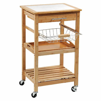 Køkkenvogn 48x38x81 cm Bambus med Flisebordplade