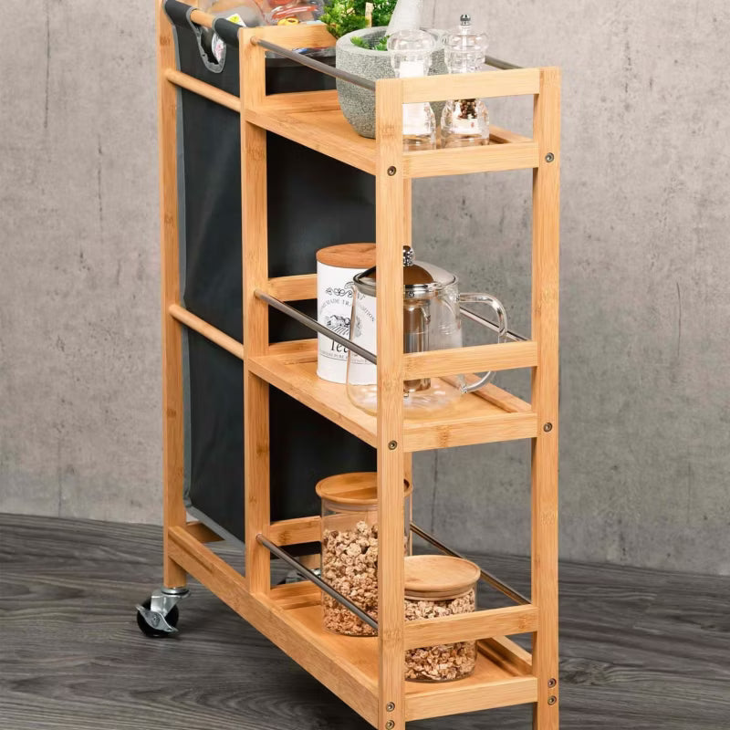 Køkkenvogn 68x20x70 cm Bambus Brun med Kurv
