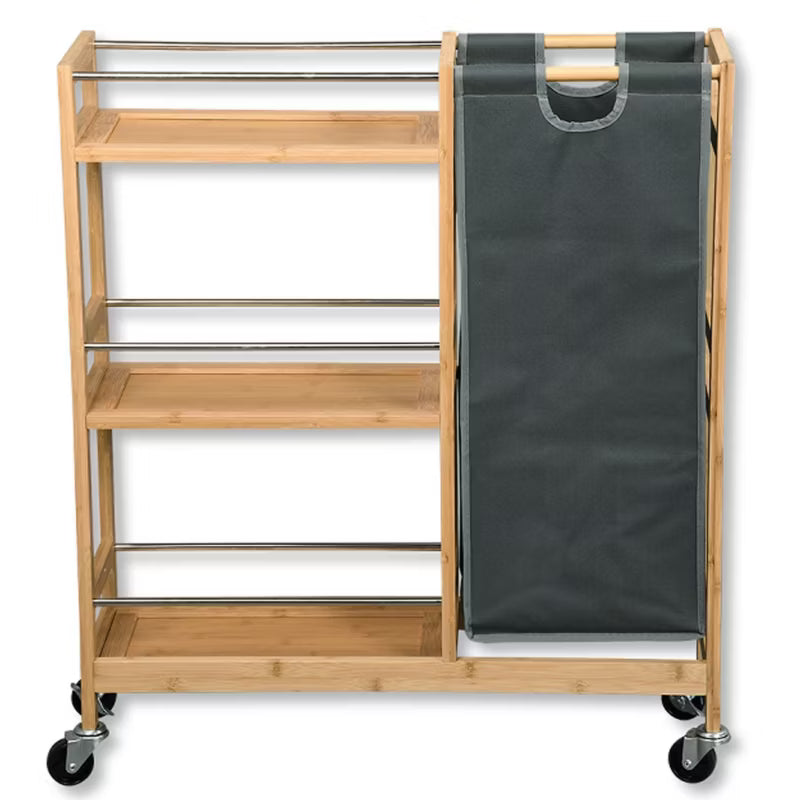 Køkkenvogn 68x20x70 cm Bambus Brun med Kurv