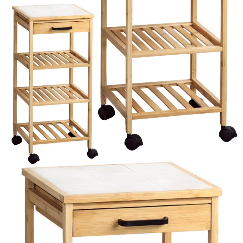 Køkkenvogn Bambus 34x34x73 cm med Skuffe og Hjul
