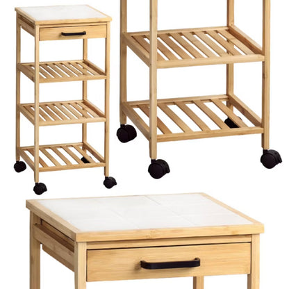 Køkkenvogn Bambus 34x34x73 cm med Skuffe og Hjul