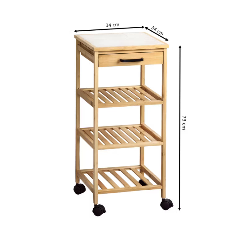 Køkkenvogn Bambus 34x34x73 cm med Skuffe og Hjul