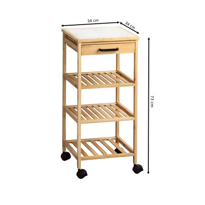 Køkkenvogn Bambus 34x34x73 cm med Skuffe og Hjul