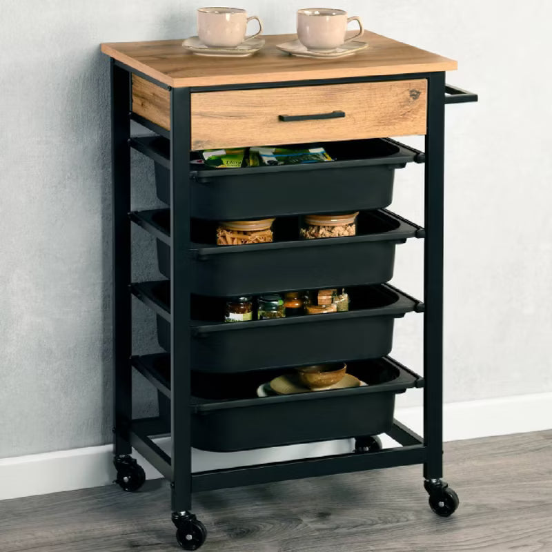 Køkkenvogn på Hjul 47x37x85 cm med Skuffe og Bokse