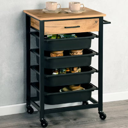 Køkkenvogn på Hjul 47x37x85 cm med Skuffe og Bokse