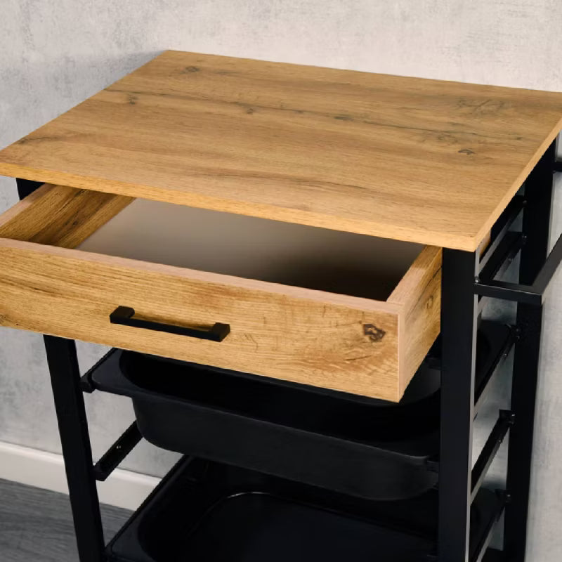 Køkkenvogn på Hjul 47x37x85 cm med Skuffe og Bokse