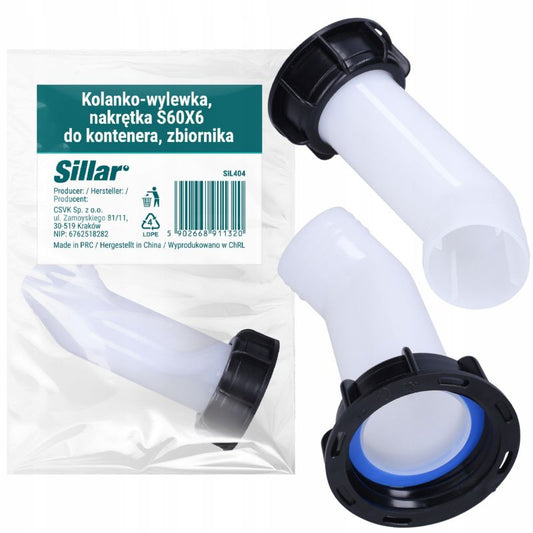 Sillar 45° vinklet haneudløb til 1000L IBC-beholder med S60X6 møtrik, 1 stk.