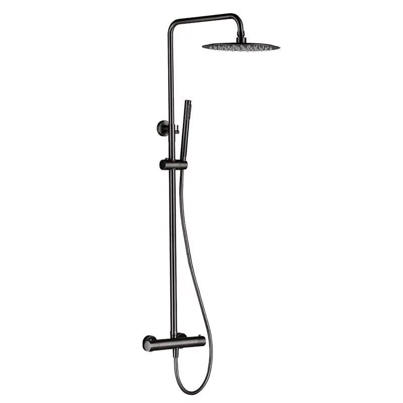 Termostatisk Brusesøjle med Regnbruser 118 cm Sort Mat
