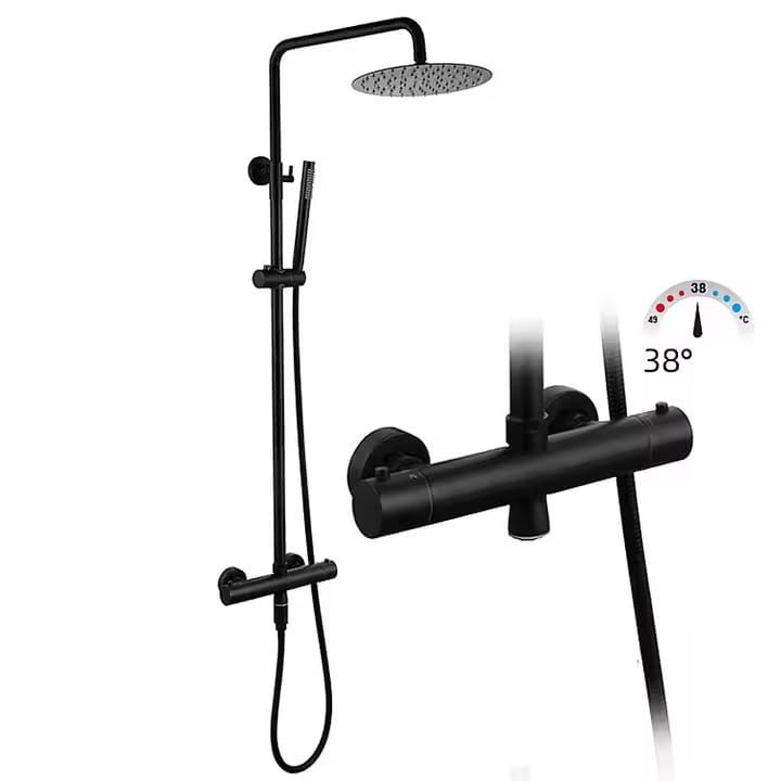 Termostatisk Brusesøjle med Regnbruser 118 cm Sort Mat