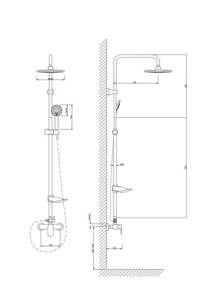 Brusesøjle med Regnbruser 20 cm og Håndbruser 100 cm Slange Krom