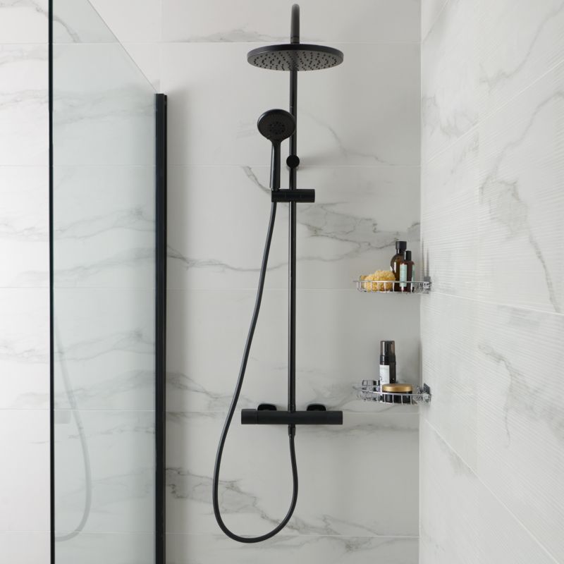 GoodHome Cavally brusekolonne med termostatbatteri i mat‑sort