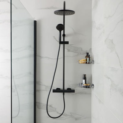 GoodHome Cavally brusekolonne med termostatbatteri i mat‑sort