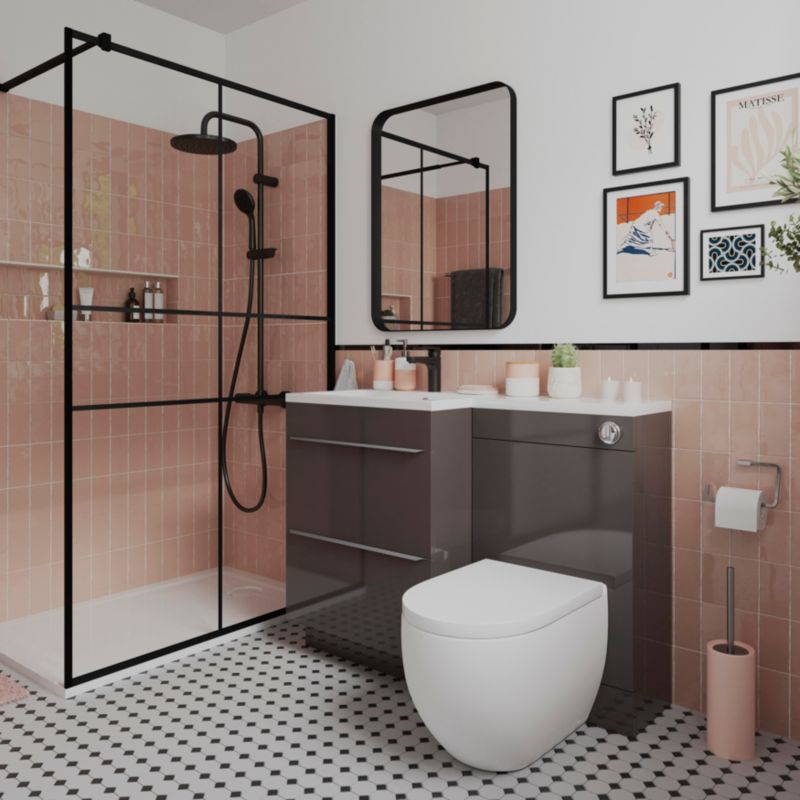 GoodHome Cavally brusekolonne med termostatbatteri i mat‑sort