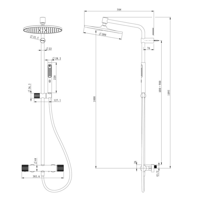 Termostatisk Brusesøjle Levanna 109,5 cm Krom 5059340725680