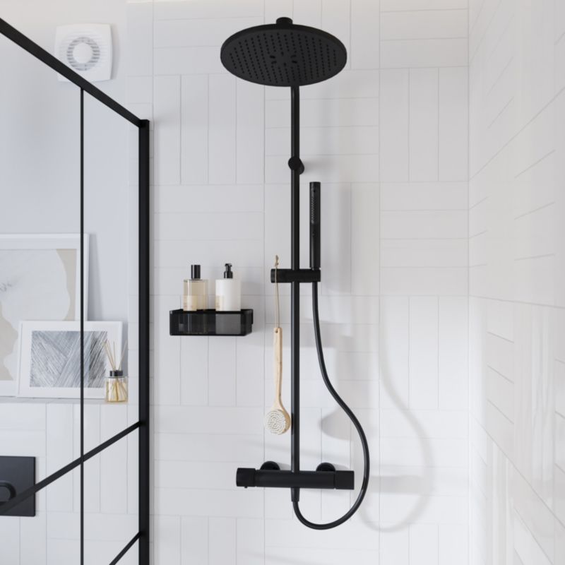 GoodHome Levanna brusekolonne med termostatbatteri i mat sort