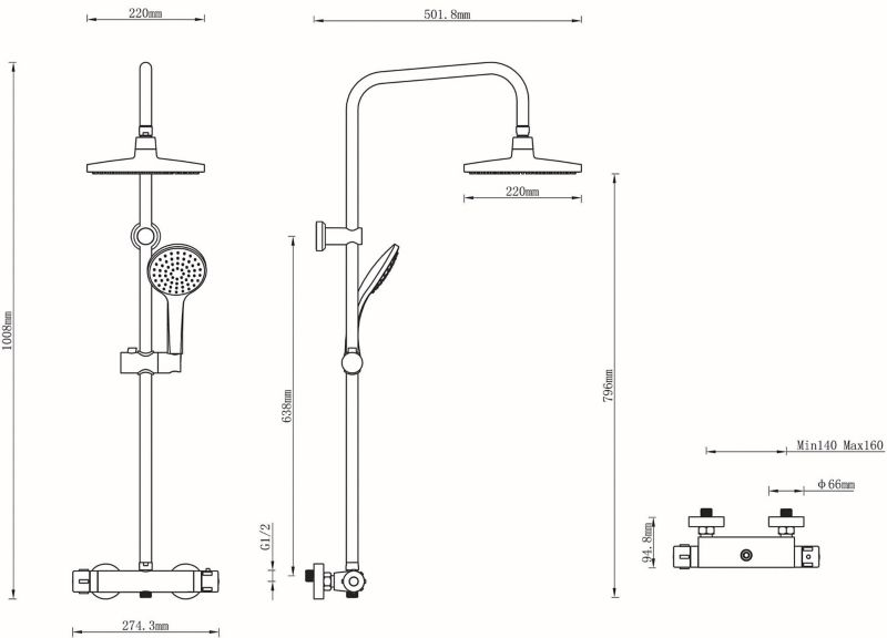 Goodhome Lidia brusekolonne Ø 20 cm 1-funktions med termostatbatteri