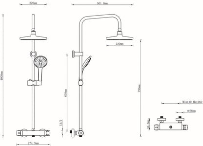 Goodhome Lidia brusekolonne Ø 20 cm 1-funktions med termostatbatteri