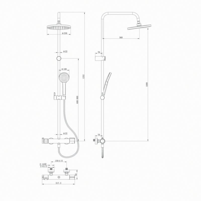 Termostatisk Brusesøjle Maza 23 cm 1-Funktion Krom