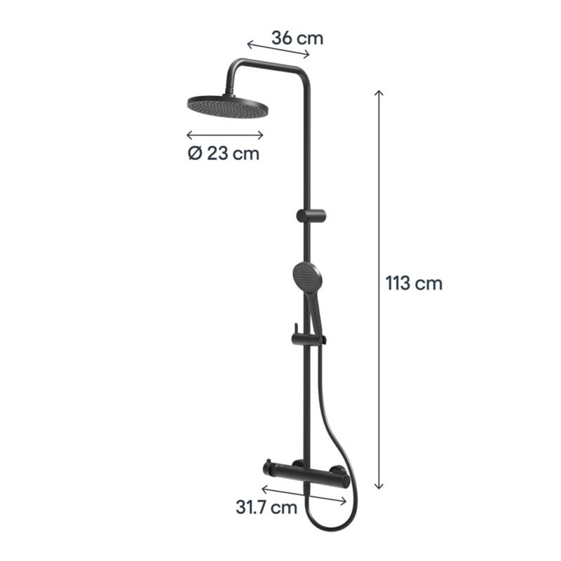 Brusesøjle Maza Ø 23 cm Termostatisk Sort