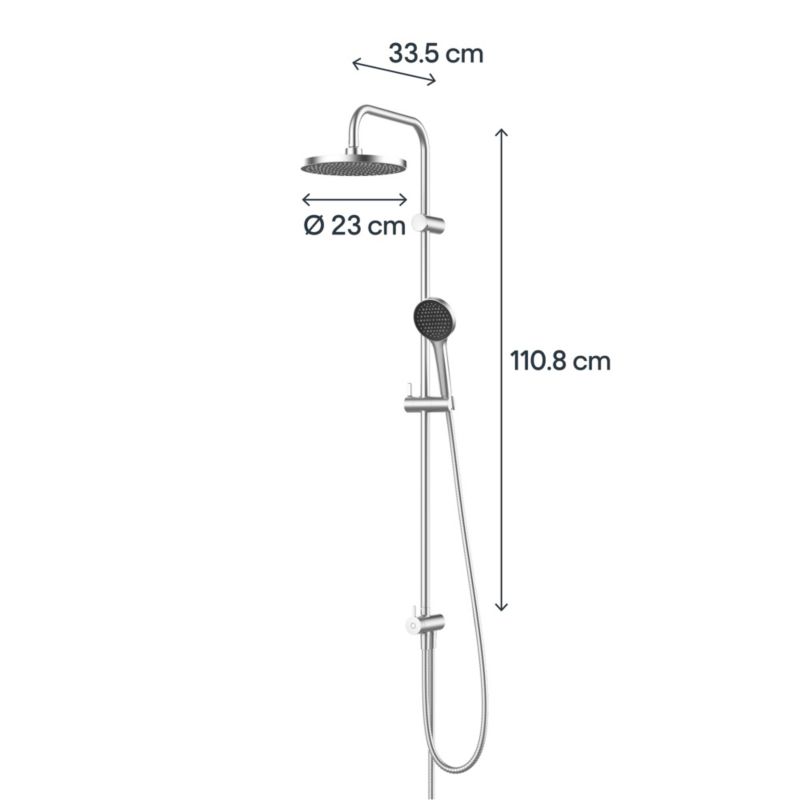 Brusekolonne Maza OPTI med 23 cm Regnbruser i Krom