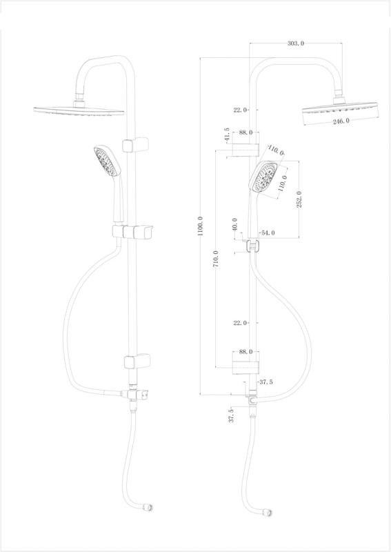 Brusesøjle Teesta 3-Funktion Krom 110 cm