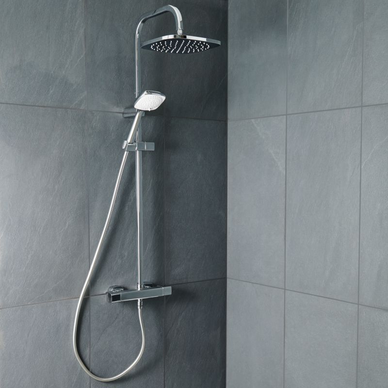 Termostatisk Brusesøjle Teesta 99x1143 mm Sølv med Regnbruser