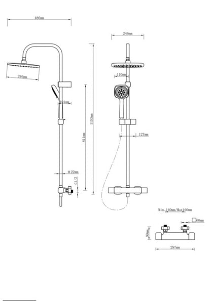 Termostatisk Brusesøjle Teesta 99x1143 mm Sølv med Regnbruser