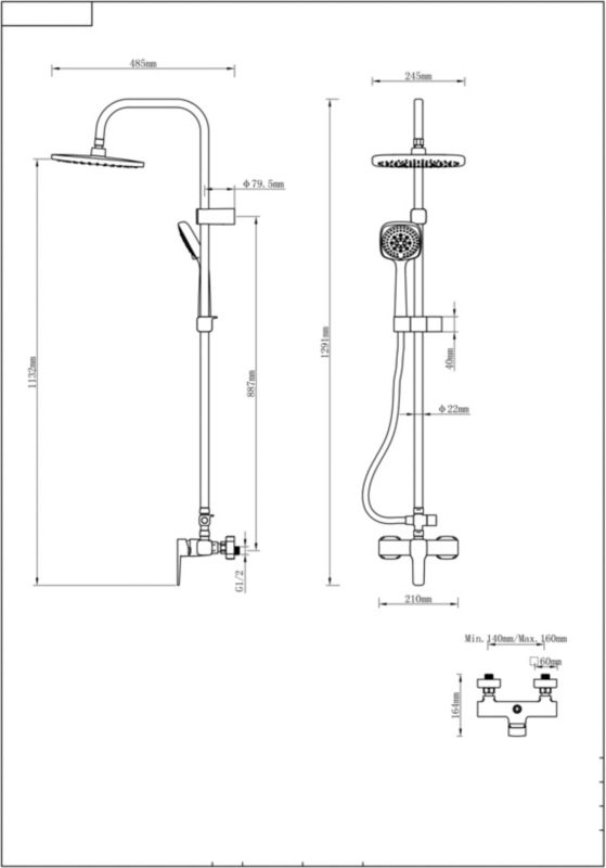 Brusesøjle Teesta med Armatur Krom 163,9 cm