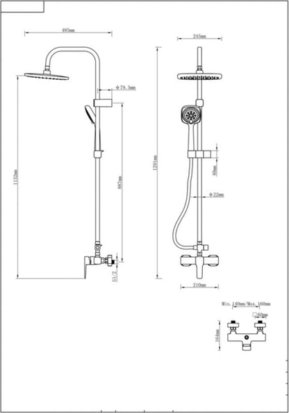 Brusesøjle Teesta med Armatur Krom 163,9 cm