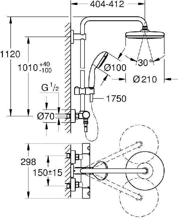 Termostatisk Brusesøjle 21 cm med Slange 1,75 m Krom Blank | 4005176474026