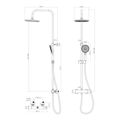 Termostatisk Brusesøjle 23 cm 3-Funktion Krom 128,8 cm