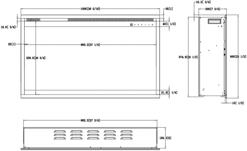 Elektrisk Pejs Indbygning 60x100 cm Sort LED 3D