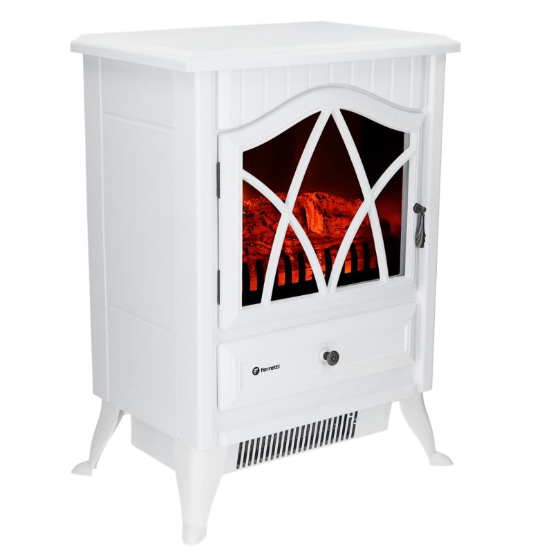 Ferretti Adria Hvid Elektrisk Pejs med LED Flammeeffekt og 2 Varmeindstillinger