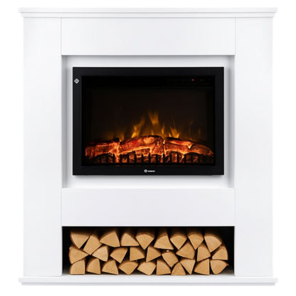 Ferretti Celine Hvid Portal Elektrisk Pejs med Realistisk LED Flamme og Træopbevaring