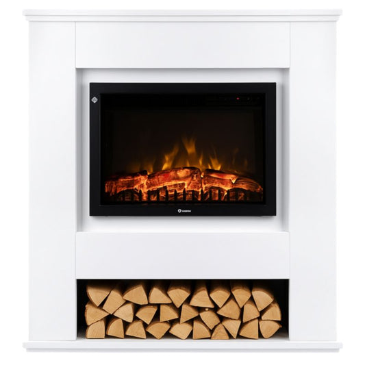 Ferretti Celine Hvid Portal Elektrisk Pejs med Realistisk LED Flamme og Træopbevaring