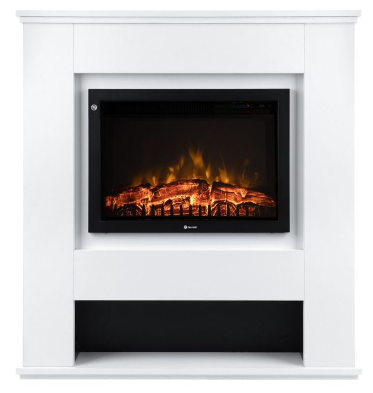 Ferretti Celine Hvid Portal Elektrisk Pejs med Realistisk LED Flamme og Træopbevaring
