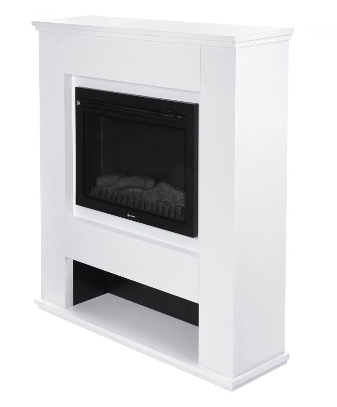 Ferretti Celine Hvid Portal Elektrisk Pejs med Realistisk LED Flamme og Træopbevaring