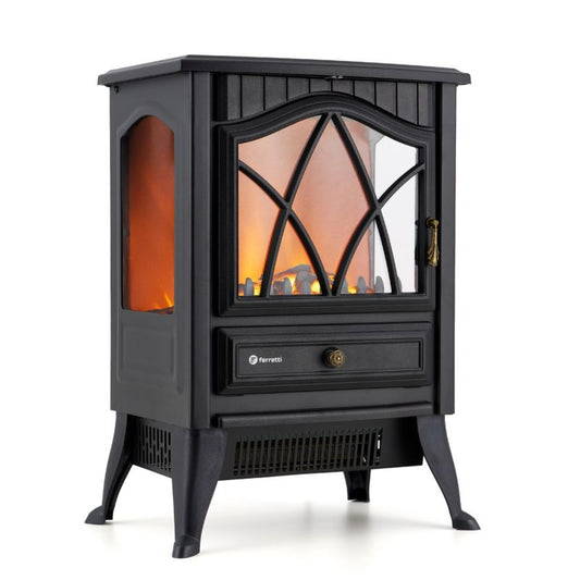 FERRETTI Gisele Sort Fritstående 3D LED Elpejs med Realistisk Flammefunktion