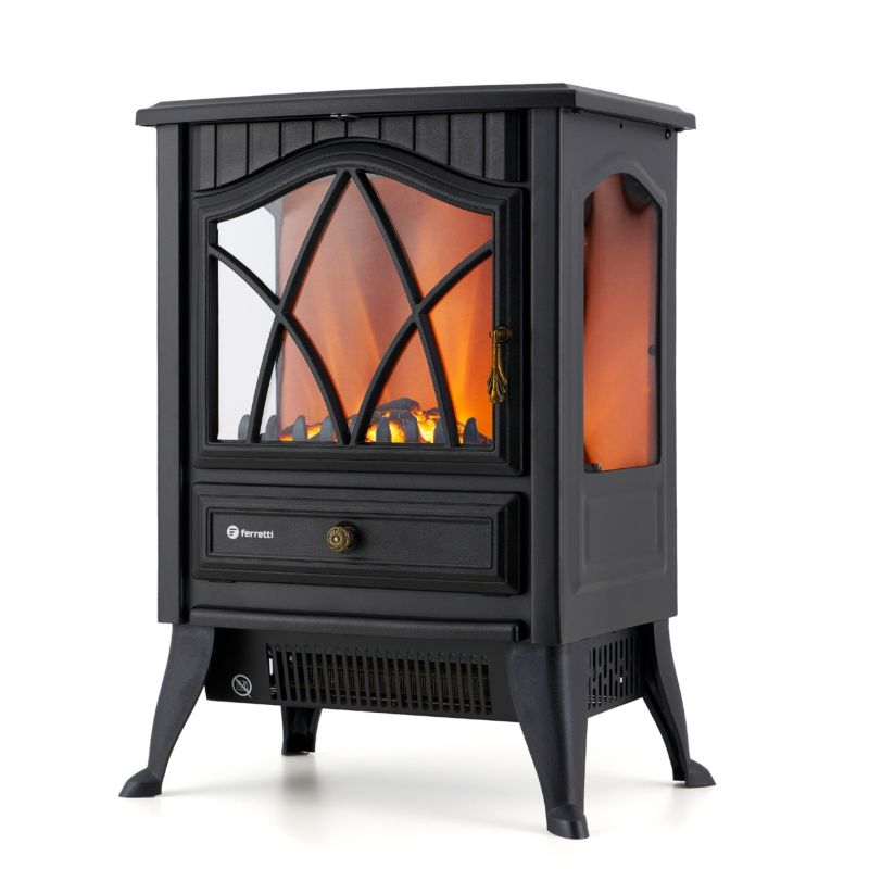 FERRETTI Gisele Sort Fritstående 3D LED Elpejs med Realistisk Flammefunktion