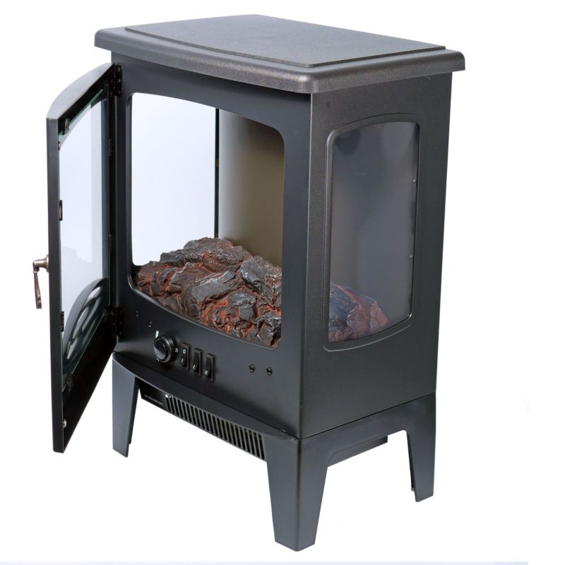 Ferretti Nora Sort Elektrisk Pejs med 3D LED Flammeeffekt, Justerbar Varme