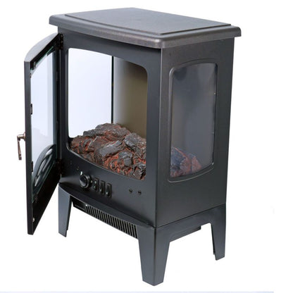 Ferretti Nora Sort Elektrisk Pejs med 3D LED Flammeeffekt, Justerbar Varme