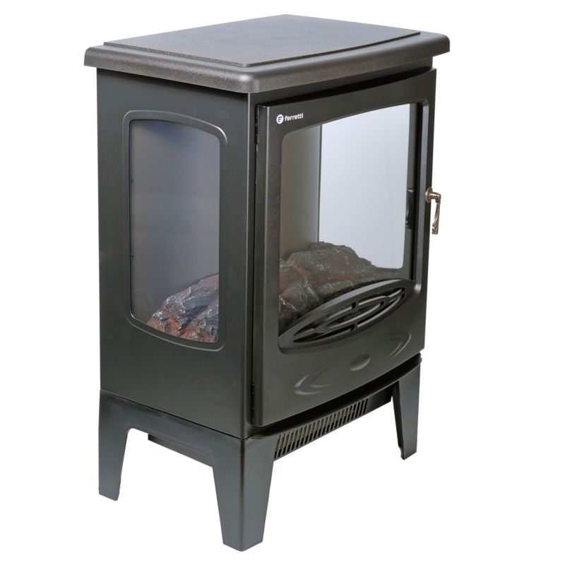 Ferretti Nora Sort Elektrisk Pejs med 3D LED Flammeeffekt, Justerbar Varme