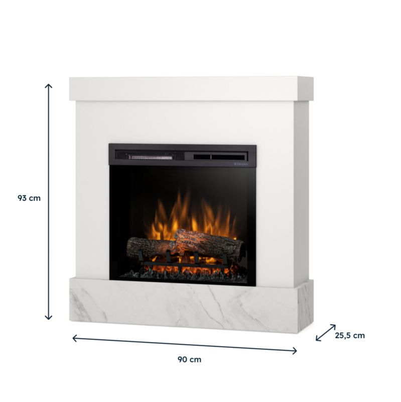 Elektrisk Kamin Diro 90x93 cm Hvid Marmor Crystal