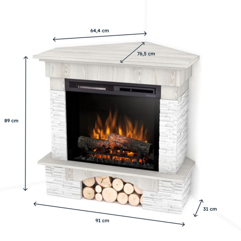 Elpejs Hjørnemodel 91x89 cm Hvid Fyrretræ 1400W