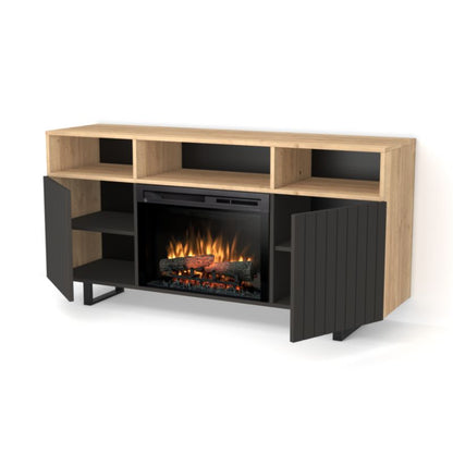 Elektrisk Pejs TV-Møbel 26" 1400W Lys Eg og Sort Mat