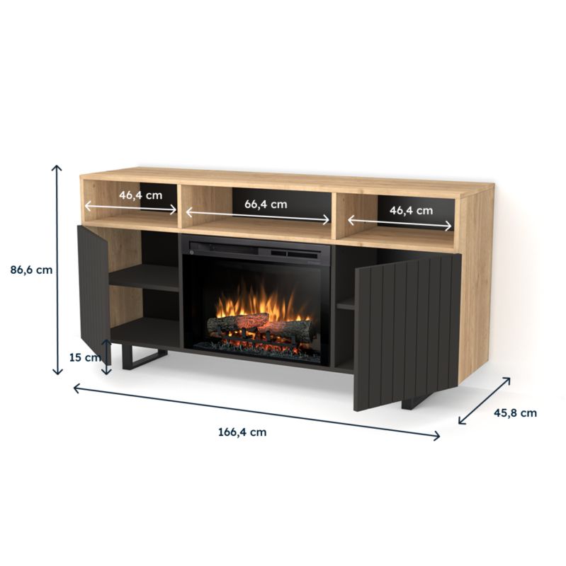Elektrisk Pejs TV-Møbel 26" 1400W Lys Eg og Sort Mat