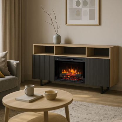 Elektrisk Pejs TV-Møbel 26" 1400W Lys Eg og Sort Mat