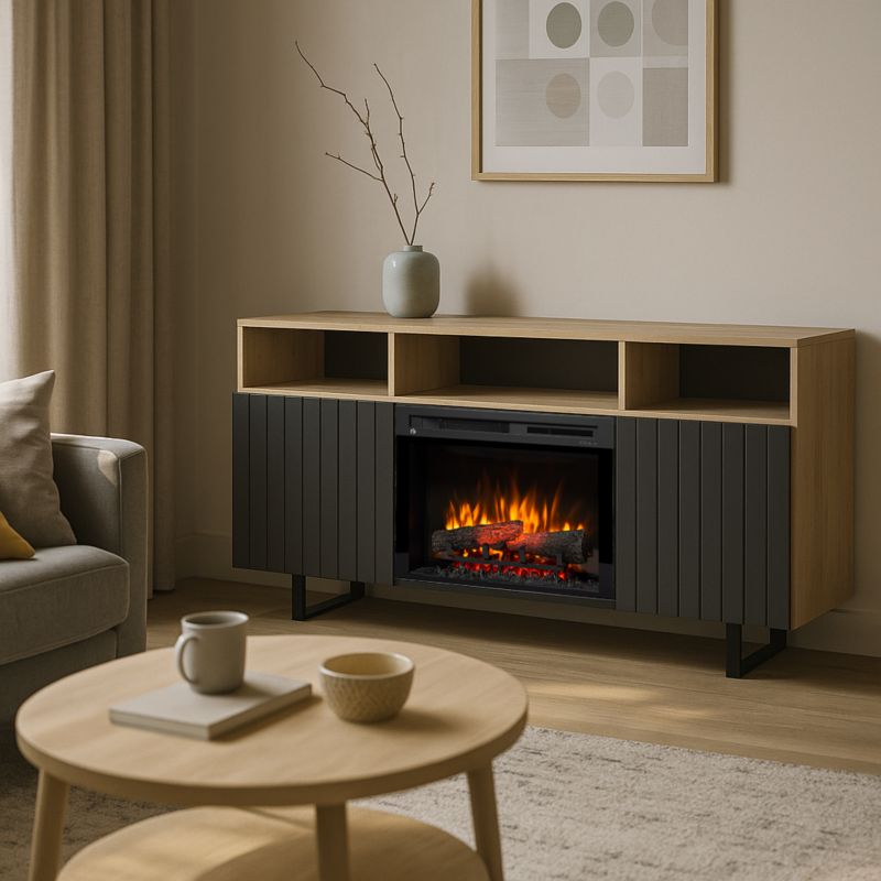 Elektrisk Pejs TV-Møbel 26" 1400W Lys Eg og Sort Mat