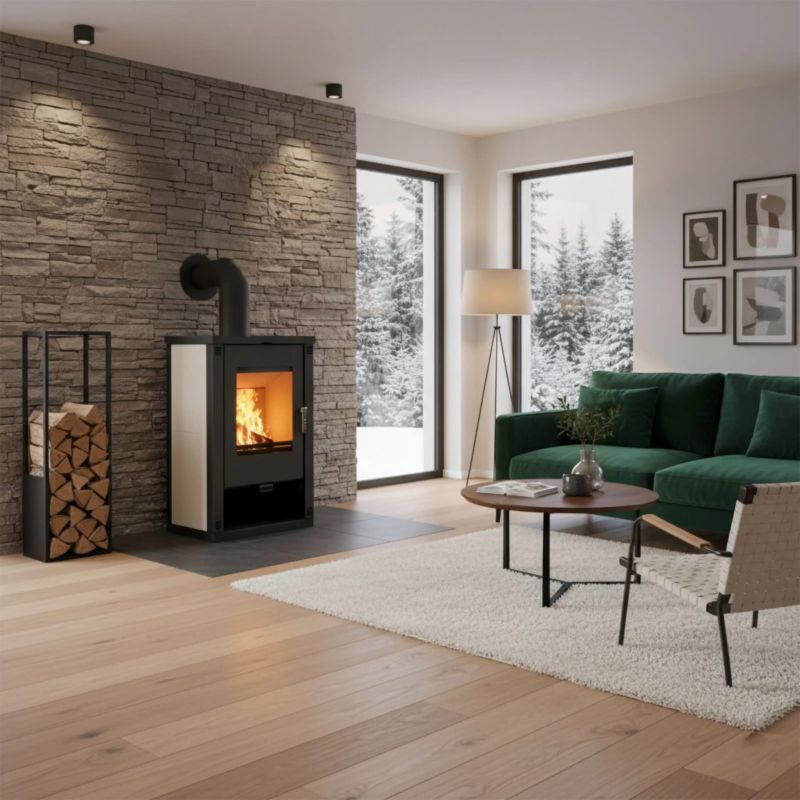 Brændeovn Helis 57x47x93 cm Beige Stål og Sten 11 kW